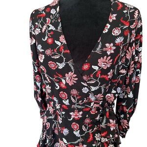 BANANA REPUBLIC Floral Wrap Blouse. So Feminine And Figure Flattering.